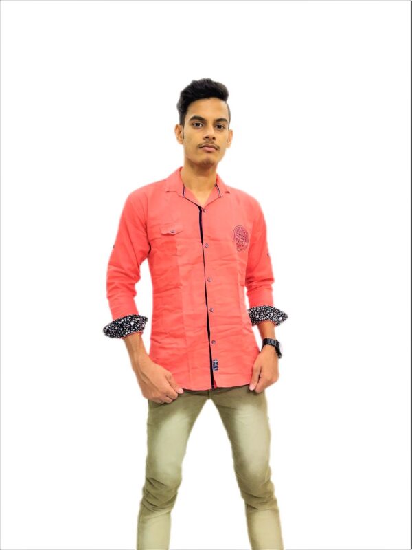 Men's Solid Orange (Gajri) Shirt - Image 2