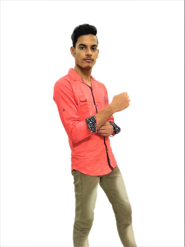Men's Solid Orange (Gajri) Shirt - Image 3