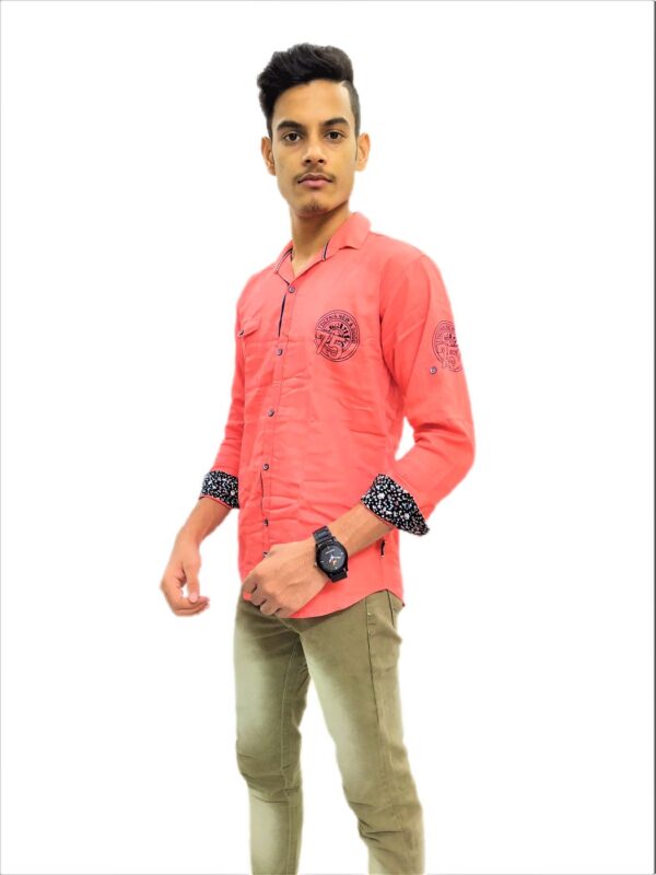 Men's Solid Orange (Gajri) Shirt - Image 4