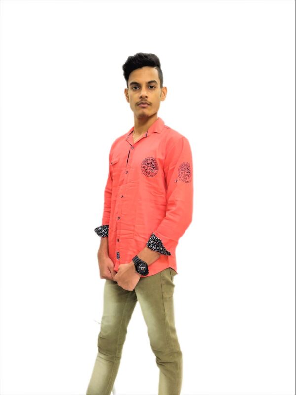 Men's Solid Orange (Gajri) Shirt - Image 7