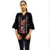 Women's Black Rayon Embroidered Regular Fit Top
