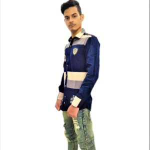 Alternative view of Wide Strips – White And Blue Stylish Shirt