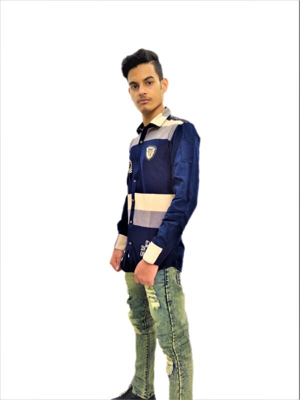 Wide Strips – White And Blue Stylish Shirt - Image 2