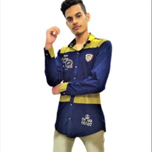 Alternative view of Wide Strips – Yellow And Blue Stylish Shirt