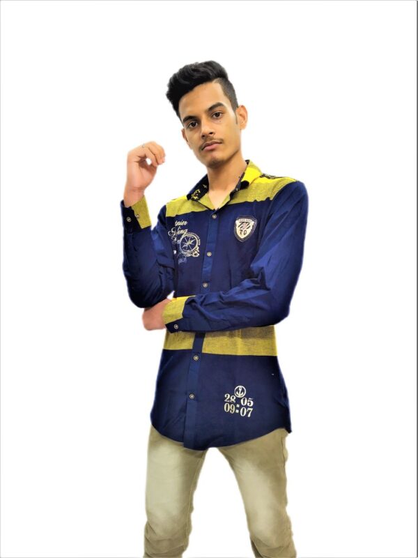 Wide Strips – Yellow And Blue Stylish Shirt - Image 2
