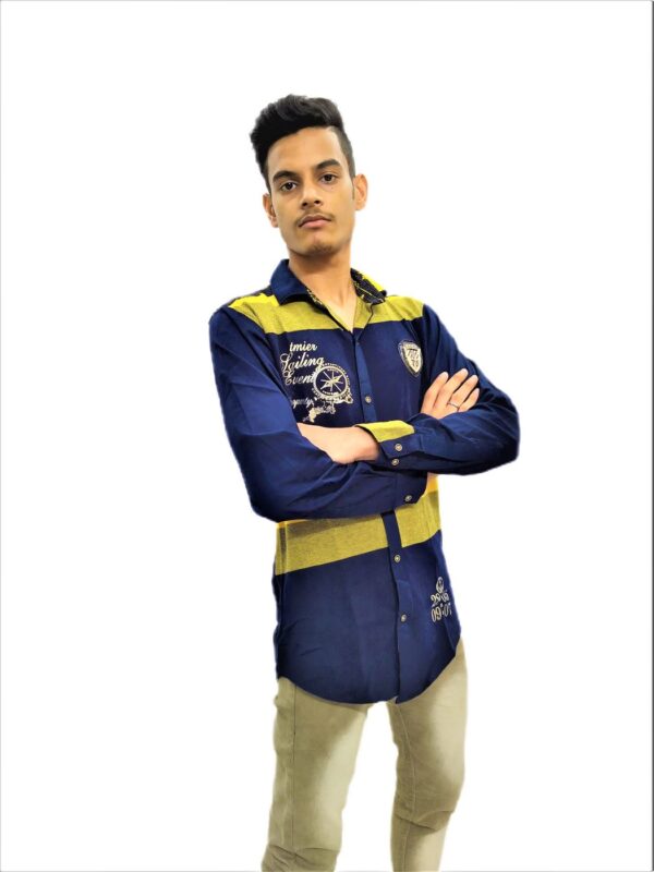 Wide Strips – Yellow And Blue Stylish Shirt - Image 3