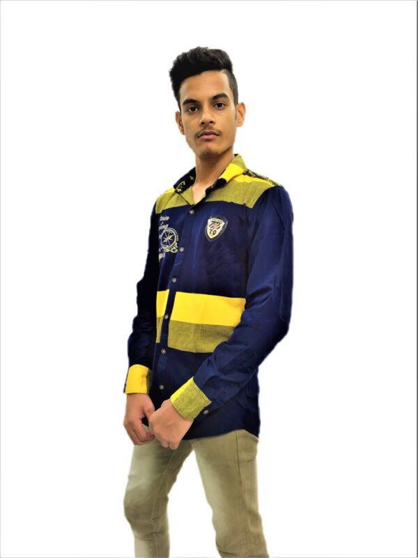 Wide Strips – Yellow And Blue Stylish Shirt - Image 4