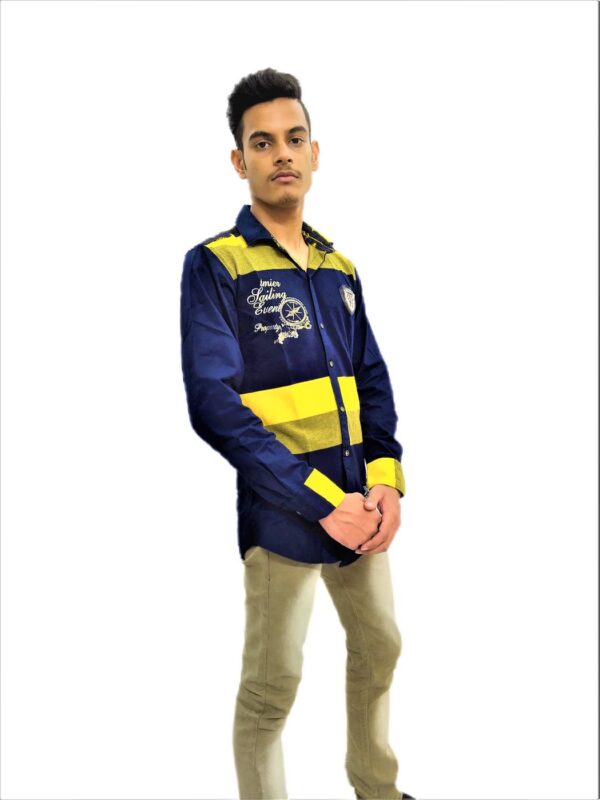 Wide Strips – Yellow And Blue Stylish Shirt - Image 5