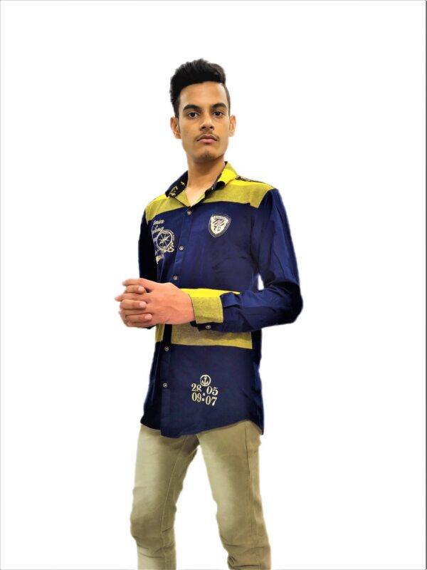 Wide Strips – Yellow And Blue Stylish Shirt - Image 6
