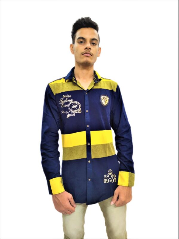 Wide Strips – Yellow And Blue Stylish Shirt - Image 8