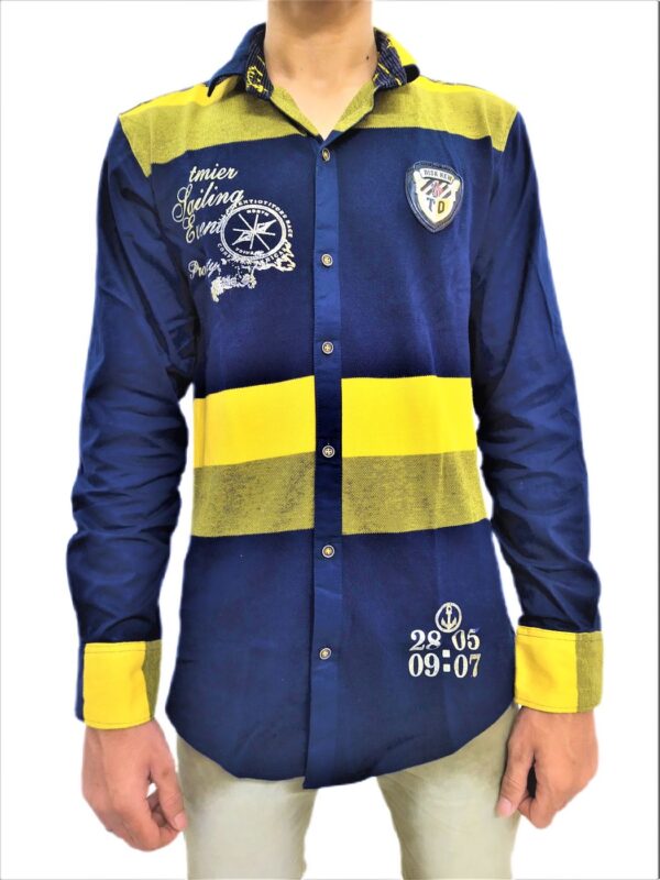 Wide Strips – Yellow And Blue Stylish Shirt - Image 9