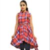 Women's Orange and Blue Check Midi Dress