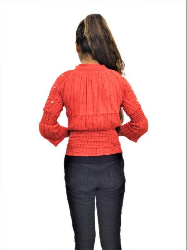 Women’s Orange Elastic Waist Lining Print Design Regular Fit Top - Image 6