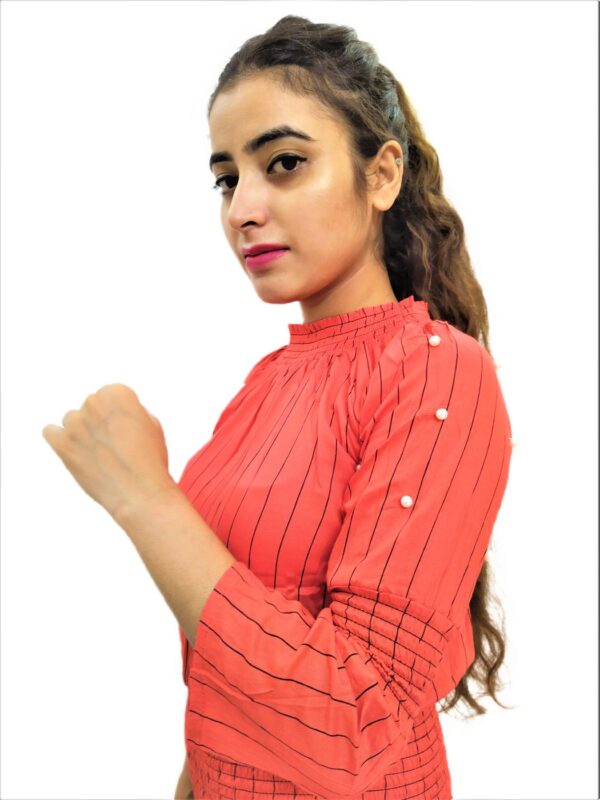 Women’s Orange Elastic Waist Lining Print Design Regular Fit Top - Image 9