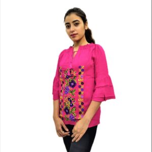 Alternative view of Women's Pink (Rani) Rayon Embroidered Regular Fit Top