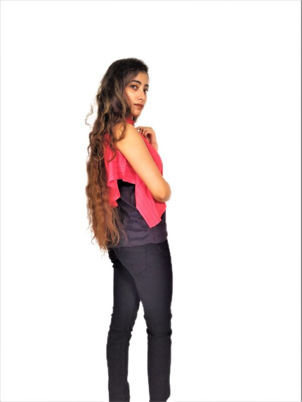 Pink(Gajri) Ruffle Design Sleeveless Top with Collar-Neck And Inner T-Shirt - Image 8