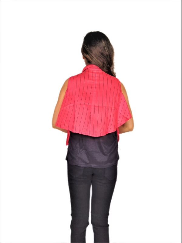 Pink(Gajri) Ruffle Design Sleeveless Top with Collar-Neck And Inner T-Shirt - Image 9