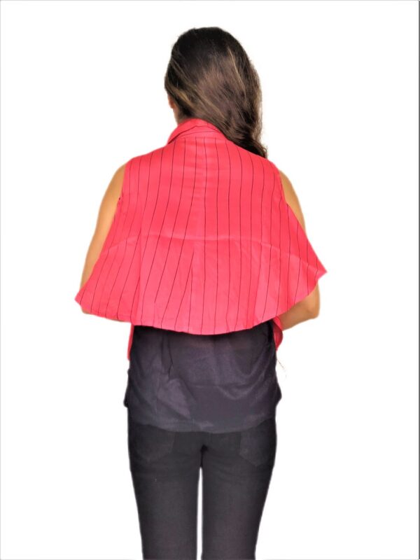 Pink(Gajri) Ruffle Design Sleeveless Top with Collar-Neck And Inner T-Shirt - Image 10