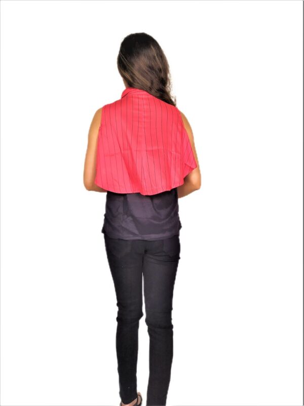 Pink(Gajri) Ruffle Design Sleeveless Top with Collar-Neck And Inner T-Shirt - Image 12