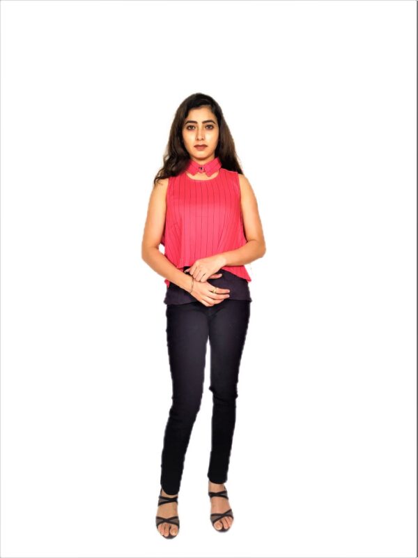 Pink(Gajri) Ruffle Design Sleeveless Top with Collar-Neck And Inner T-Shirt - Image 17