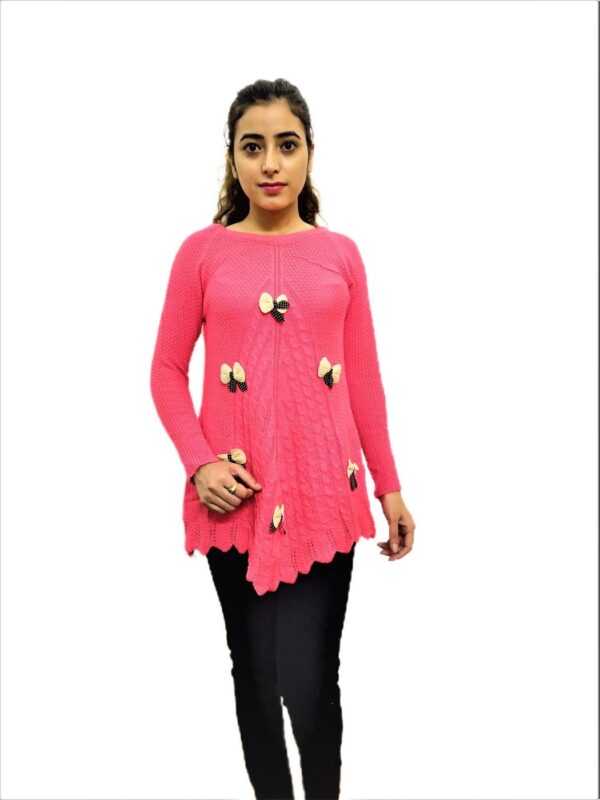 Pink Woven Round Neck Casual Regular Sleeve Self Design Women Top