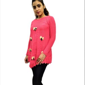 Alternative view of Pink Woven Round Neck Casual Regular Sleeve Self Design Women Top