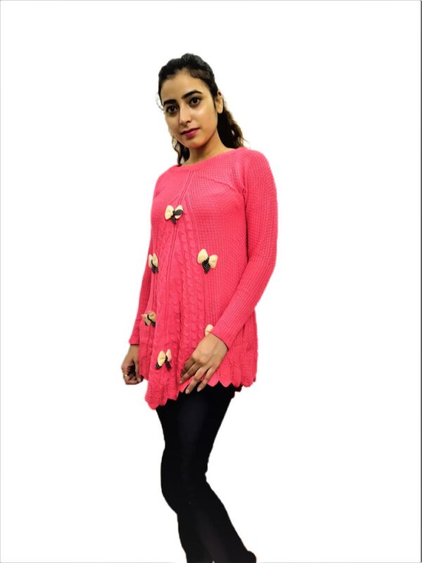 Pink Woven Round Neck Casual Regular Sleeve Self Design Women Top - Image 2