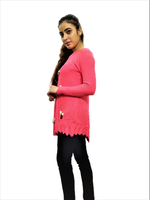 Pink Woven Round Neck Casual Regular Sleeve Self Design Women Top - Image 4