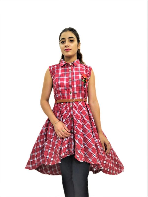 Women's Red and White Check Midi Dress
