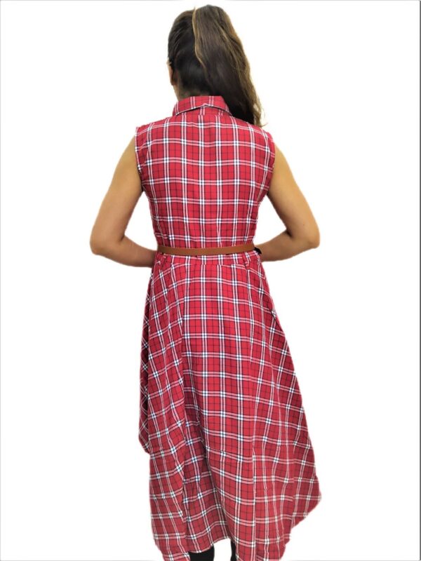 Women's Red and White Check Midi Dress - Image 6
