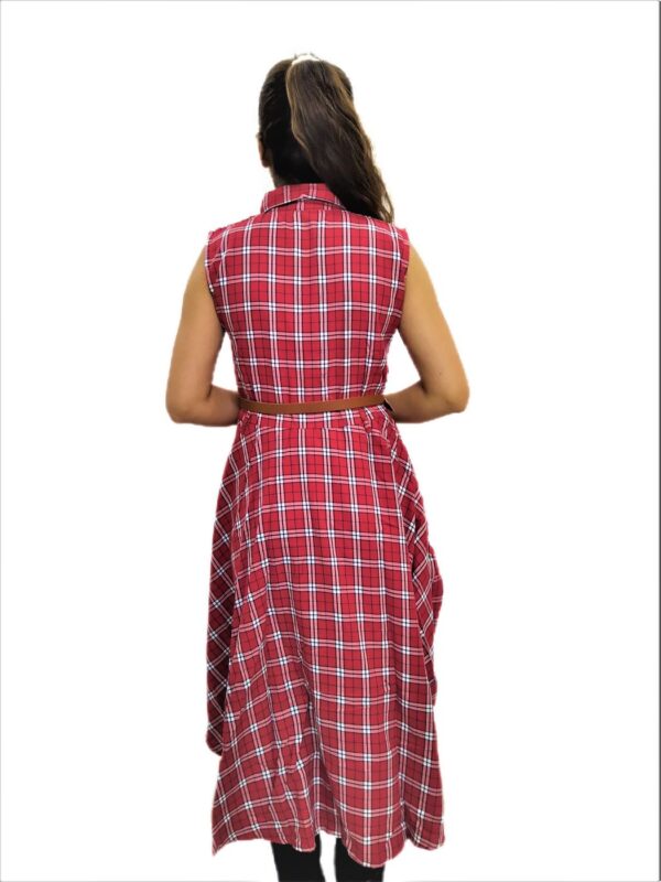 Women's Red and White Check Midi Dress - Image 7