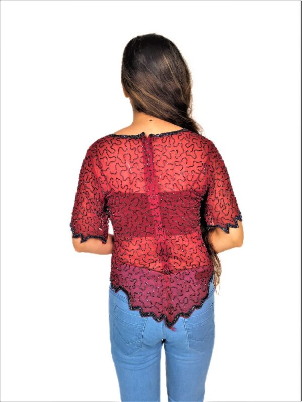 Women Zariwork Solid Red Half Sleeve Wide Round Neck Top - Image 12