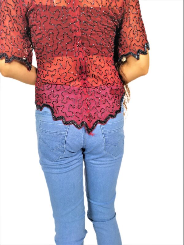 Women Zariwork Solid Red Half Sleeve Wide Round Neck Top - Image 13