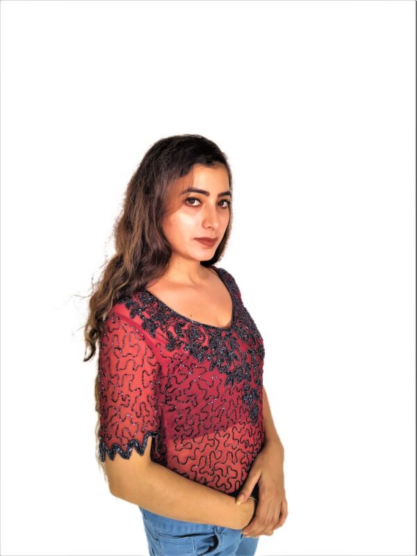 Women Zariwork Solid Red Half Sleeve Wide Round Neck Top - Image 17