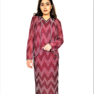 Women Red Long Kaftan Maxi Dress - Zari Embroidery with Jacket