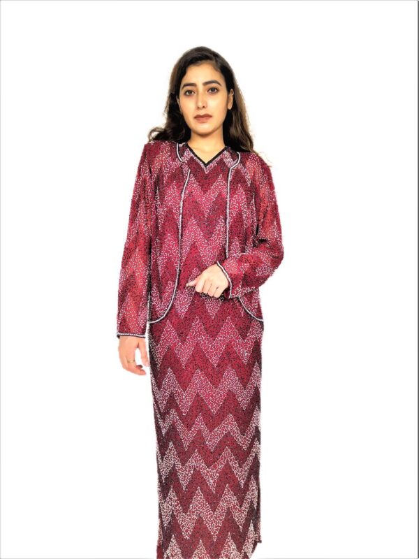 Women Red Long Kaftan Maxi Dress - Zari Embroidery with Jacket