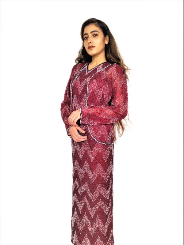 Women Red Long Kaftan Maxi Dress - Zari Embroidery with Jacket - Image 2