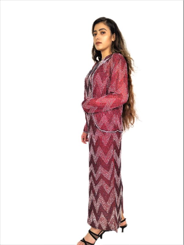 Women Red Long Kaftan Maxi Dress - Zari Embroidery with Jacket - Image 3