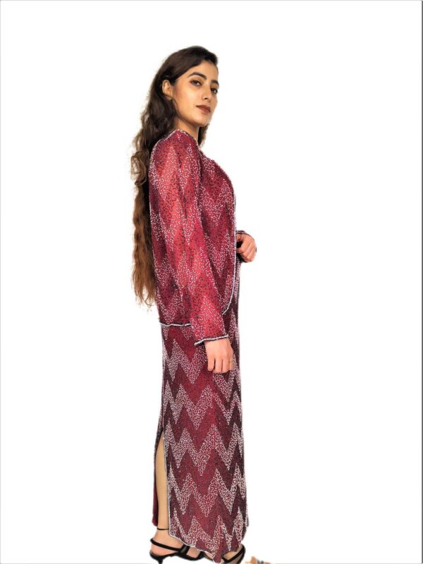 Women Red Long Kaftan Maxi Dress - Zari Embroidery with Jacket - Image 4