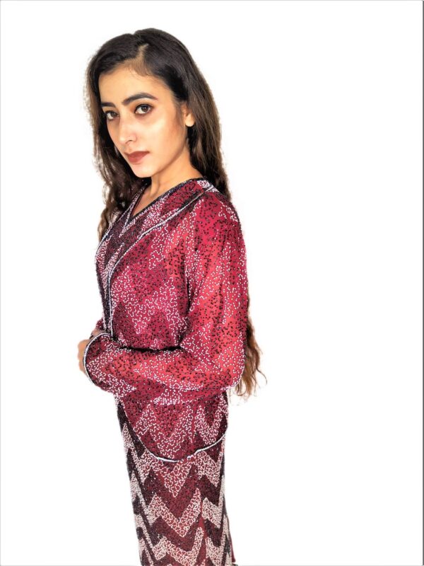 Women Red Long Kaftan Maxi Dress - Zari Embroidery with Jacket - Image 8