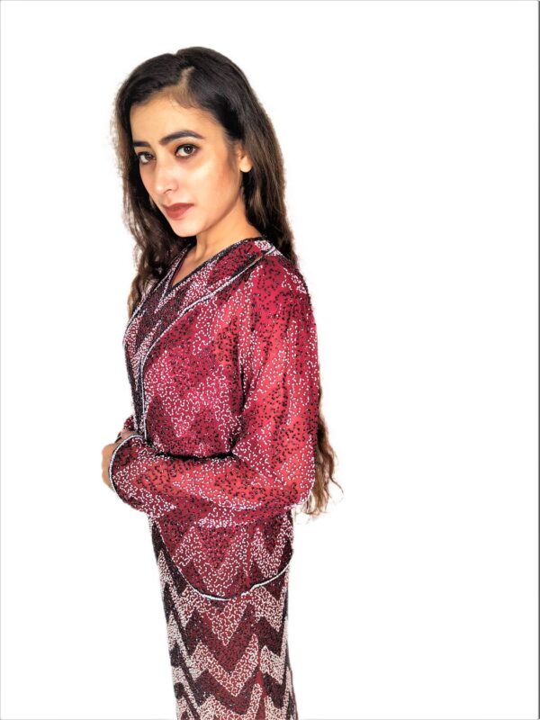 Women Red Long Kaftan Maxi Dress - Zari Embroidery with Jacket - Image 9