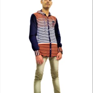 Alternative view of Men's Black Striped Orange Base Hooded Shirt