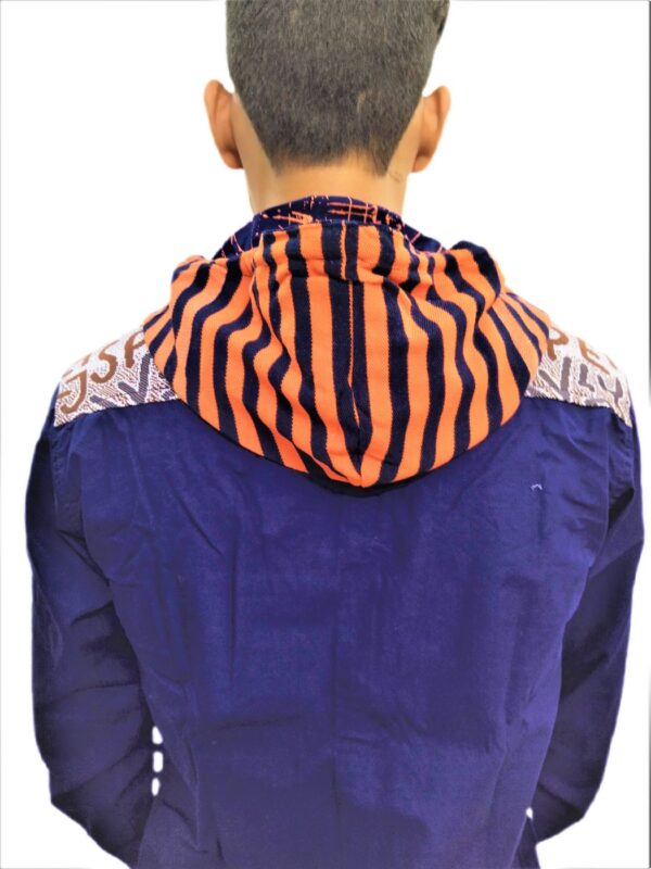 Men's Black Striped Orange Base Hooded Shirt - Image 10