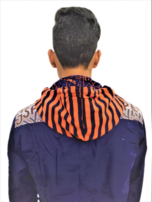 Men's Black Striped Orange Base Hooded Shirt - Image 11