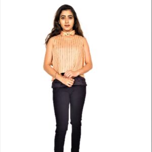 Cream (Badami) Color Ruffle Design Sleeveless Top with Collar-Neck and Inner T-Shirt