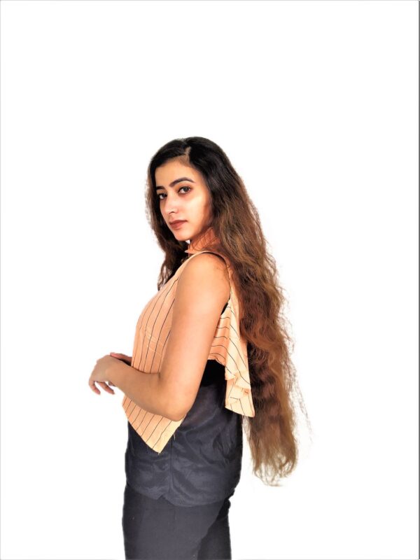 Cream (Badami) Color Ruffle Design Sleeveless Top with Collar-Neck and Inner T-Shirt - Image 5