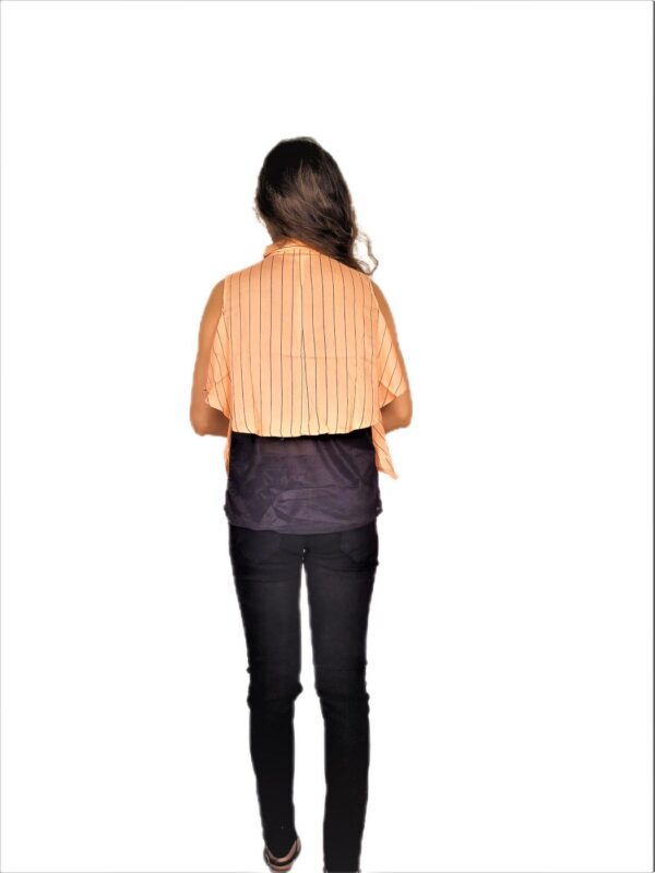 Cream (Badami) Color Ruffle Design Sleeveless Top with Collar-Neck and Inner T-Shirt - Image 7