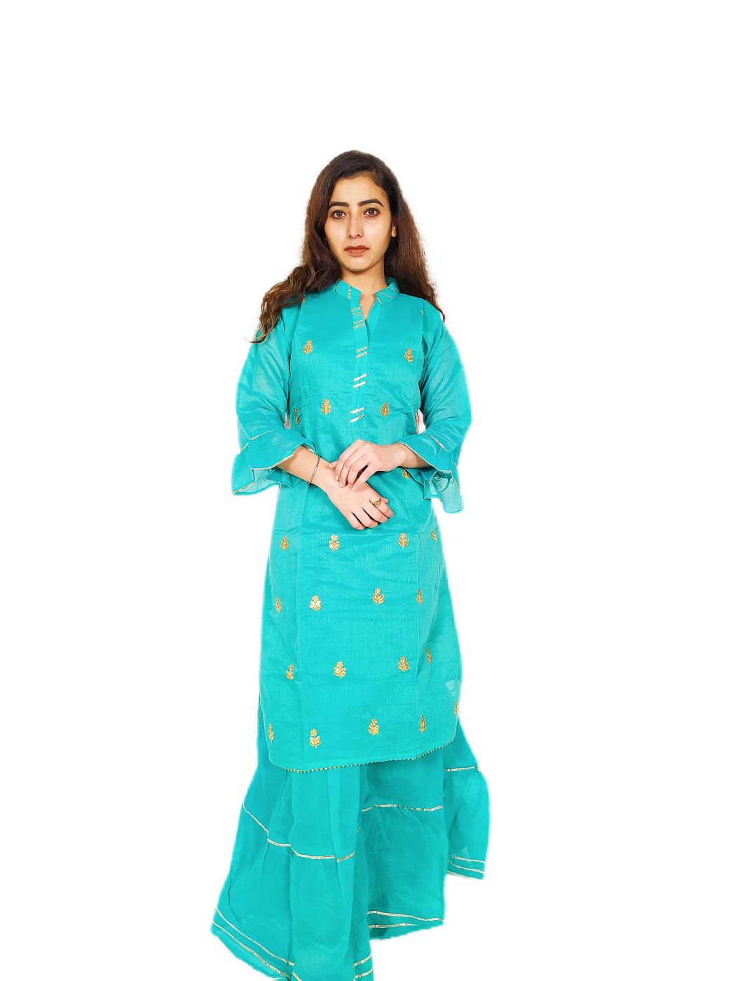 Women's Fashionable Turquoise Sharara Set - Image 2