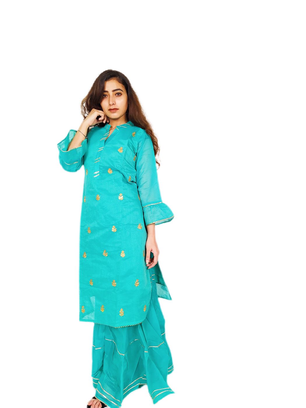 Women's Fashionable Turquoise Sharara Set - Image 3