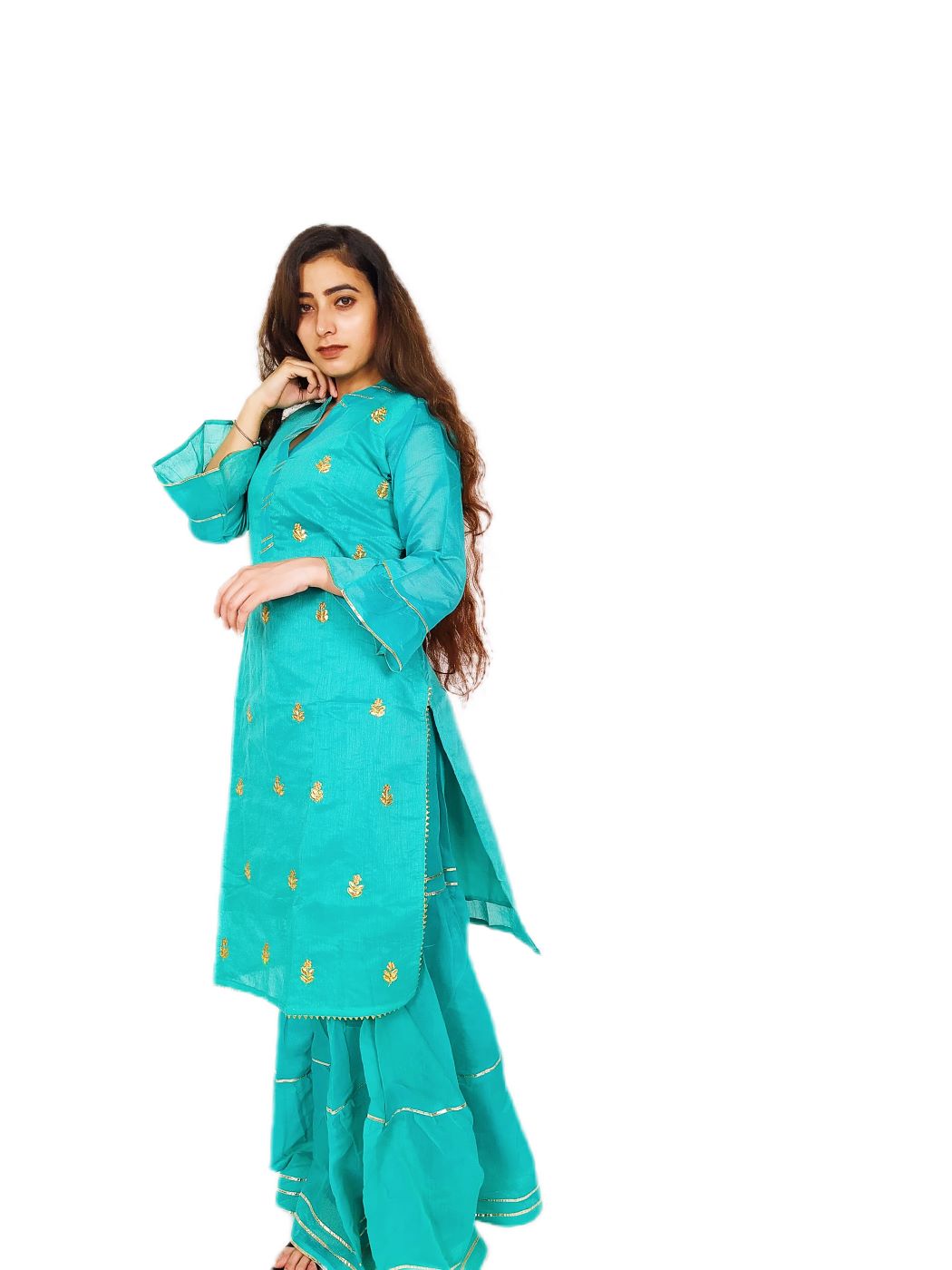 Women's Fashionable Turquoise Sharara Set - Image 4